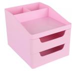 得力（deli）8901 小号双层多功能 省空间抽屉式收纳盒/储物盒/化妆盒 粉色 